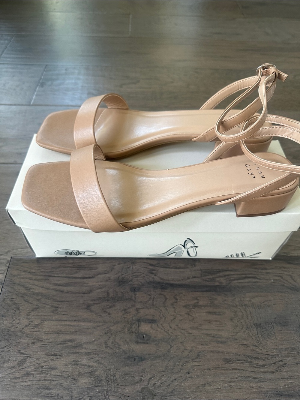 a new day-New in box- Delores Neutral Beige Square-Toe Ankle-Strap Sandals